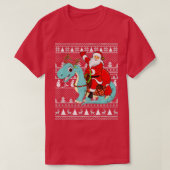 Xmas Ugly Santa Riding Brontosaurus Dinosaur Chris T-shirt (Design voorkant)