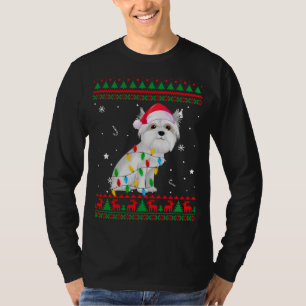 Xmas Ugly Sweater Kerstmis Licht Maltese Dog Lov T-shirt
