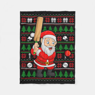 Xmas Ugly Sweater Style Santa Playing Cricket Chri Fleece Deken