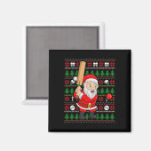 Xmas Ugly Sweater Style Santa Playing Cricket Chri Magneet (Voorkant / Achterkant)