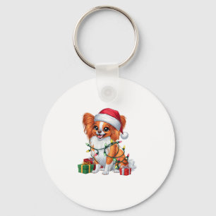 Xmas Verlichting Santa Hat Papillon Hond Kerstmis  Sleutelhanger