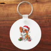 Xmas Verlichting Santa Hat Papillon Hond Kerstmis  Sleutelhanger (Voorkant)