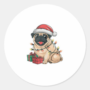 Xmas Verlichting Santa Hat Pug Honden Kerstmis _2 Ronde Sticker