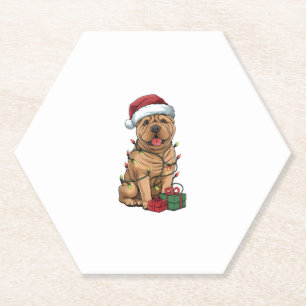 Xmas Verlichting Santa Hat Shar Pei Dog Kerstmis _ Kartonnen Onderzetters