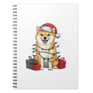Xmas Verlichting Santa Hat Shiba Inu Hond Kerstmis Notitieboek