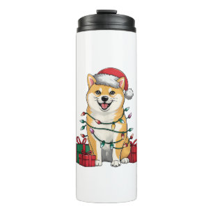 Xmas Verlichting Santa Hat Shiba Inu Hond Kerstmis Thermosbeker