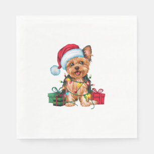 Xmas Verlichting Santa Hat Yorkie Dog Kerstmis _1 Servet