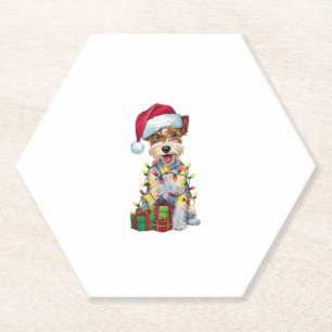 Xmas Verlichting Santa Silky Terrier Hond Kerstmis Kartonnen Onderzetters