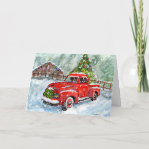 Xmas waterverf schilderij 2 Boxers, rode vrachtwag Kaart