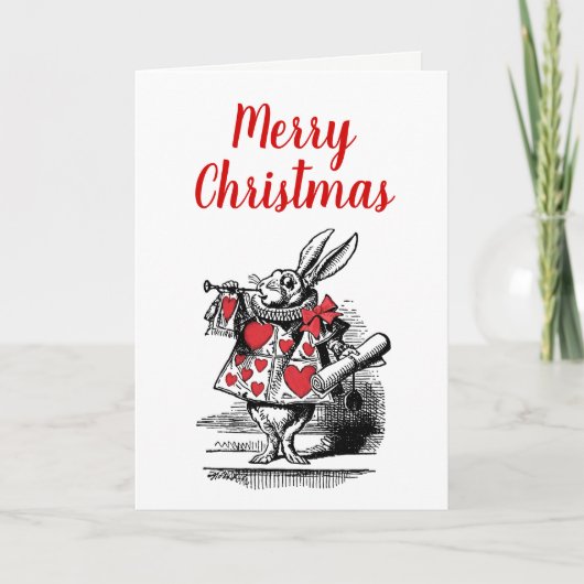Xmas White Rabbit Trumpeter Alice in Wonderland Feestdagen Kaart (Voorkant)