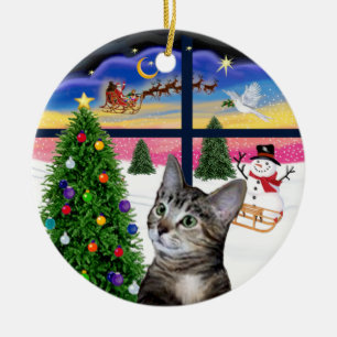 Xmas Window - Bruine Tabby Tijgerkat Keramisch Ornament