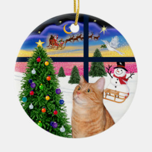 Xmas Window - Oranje tabby cat Keramisch Ornament