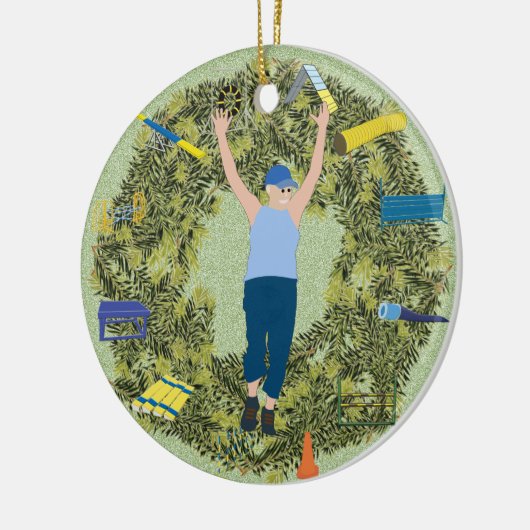 Xmas Wreate Agility Handler 2 Keramisch Ornament (Links)