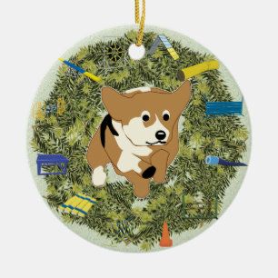 Xmas Wreath Agility Corgi Keramisch Ornament