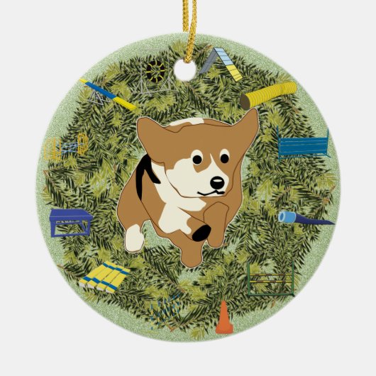 Xmas Wreath Agility Corgi Keramisch Ornament (Voorkant)