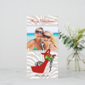 Xmas Zebra Schoen Fotokaart Sjabloon Rood (Staand voorkant)