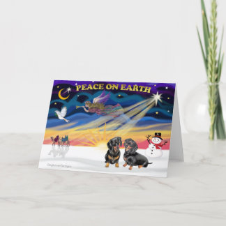XmasSunrise-2 zwarte Dachshunds Feestdagen Kaart