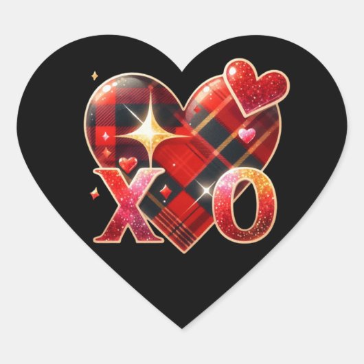XO Heart Love Black Red Plaid Hart Sticker (Voorkant)
