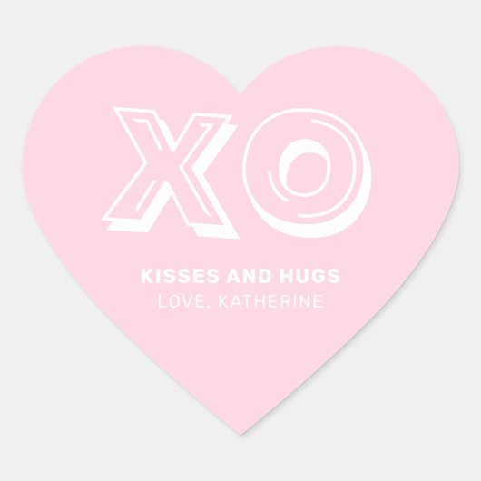 XO kussen en knuffels roze moderne aangepaste teks Hart Sticker (Voorkant)
