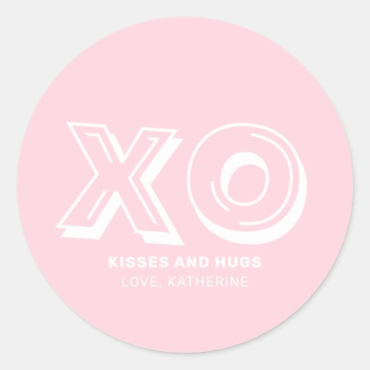 XO kussen en knuffels roze moderne aangepaste teks Ronde Sticker (Voorkant)