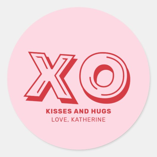 XO kussen en knuffels roze rood moderne aangepaste Ronde Sticker (Voorkant)