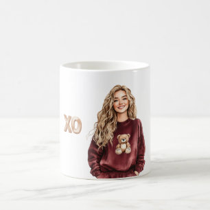 XO Meisje Burgundy Teddybeer Top Koffiemok