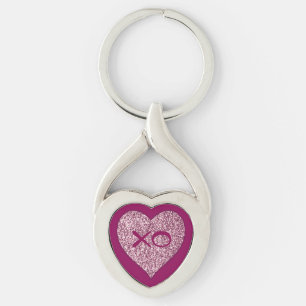 XO roze glitter hart Sleutelhanger