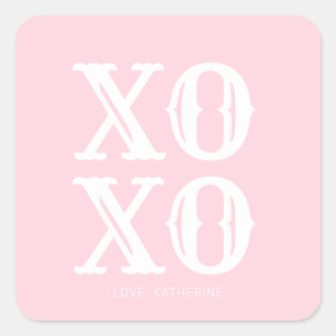 XO XO roze wit schattige typografie gepersonalisee Vierkante Sticker