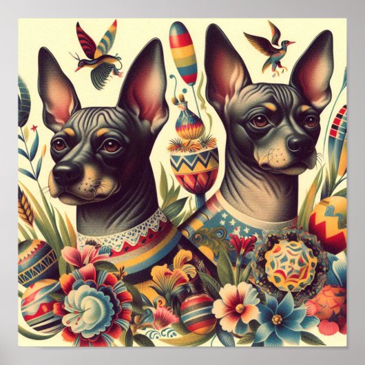  Xoloitzcuintle Illustratie Poster (Voorkant)