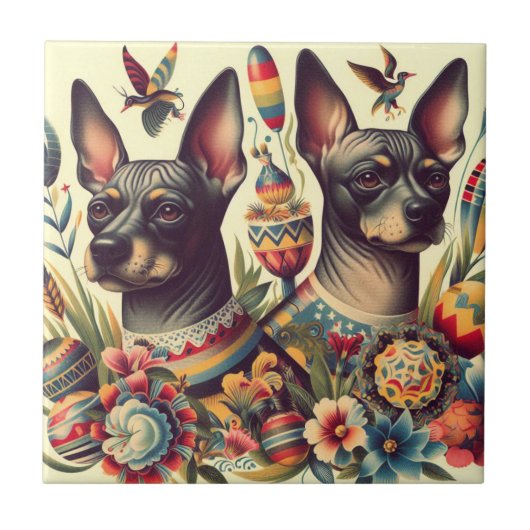 Xoloitzcuintle Illustratie Tegeltje (Voorkant)