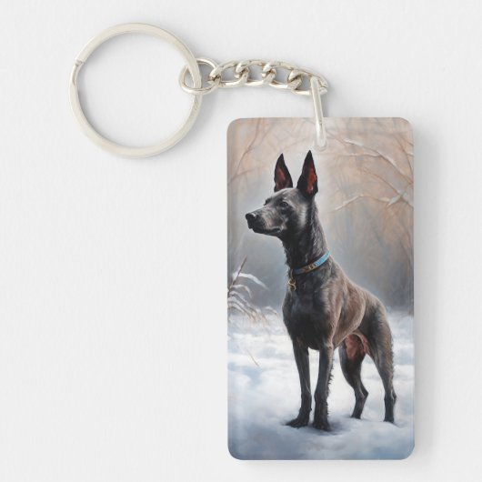 Xoloitzcuintli Laat het sneeuwen Kerstmis Sleutelhanger (Voorkant)