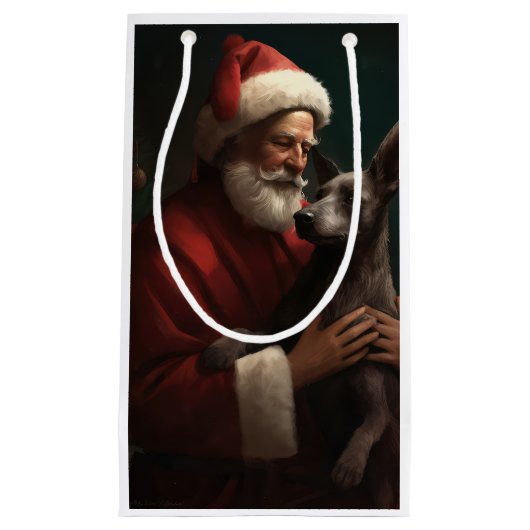 Xoloitzcuintli met Kerstman Feestelijke Kerstmis Klein Cadeauzakje (Voorkant)