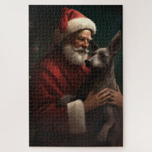 Xoloitzcuintli met Kerstman Feestelijke Kerstmis Legpuzzel