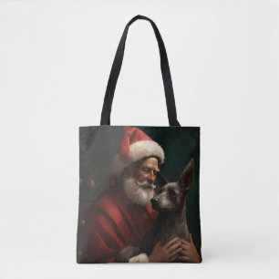 Xoloitzcuintli Met Sinterklaas Festive Kerstmis Draagtas