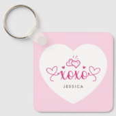 XOXO aangepaste tekst foto Schattige roze harten Sleutelhanger (Voorkant)