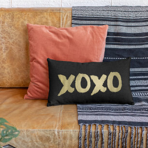 XOXO Black & Faux Gold Brusking Typografie Kussen