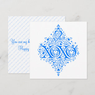 XOXO Blauwe Valentijnsdag Kunst Feestdagenkaart