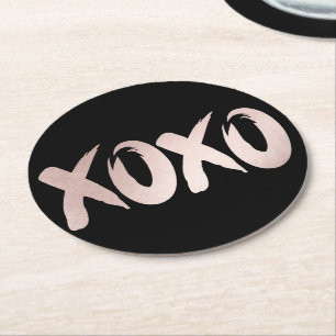 XOXO Blush Pink   Hand Letterig penseelscript Ronde Kartonnen Onderzetter