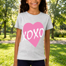 XOXO Câlins Blancs Bisous Cœur Rose T-shirt Gris F