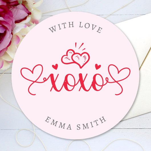 XOXO Elegant Script Hearts Aangepaste tekst Ronde Sticker