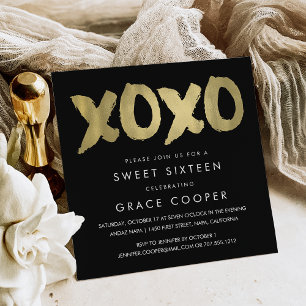 XOXO Faux Gold en Black Sweet Sixteen Kaart