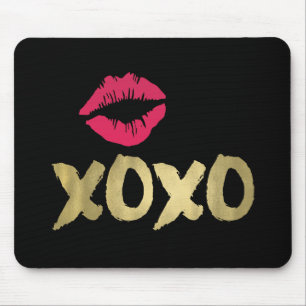 XOXO Faux Gold en Roze Lips   Zwart Muismat