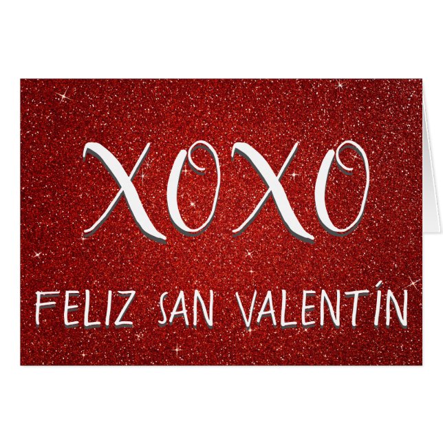 XOXO Feliz San Valentín Red Glitter en Sparkle (Voorkant Horizontaal)
