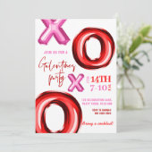 XOXO folie ballon Galentines Party Invitation Kaart (Staand voorkant)