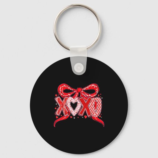 Xoxo Funny Valentines Day Love Coquette Bow Checke Sleutelhanger (Voorkant)