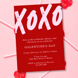 XOXO Geschilderd Rode en Roze Galentine's Day Fees Kaart