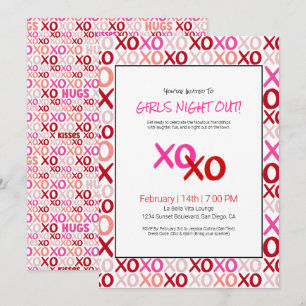XOXO Girls Night Out Roze Schattigee Galentijn Day Kaart