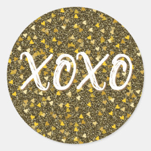 XOXO Gouden Hartjes Confetti Glitter Ronde Sticker