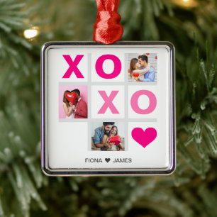 XOXO Happy Valentijnsdag Roze Hart Custom Foto Metalen Ornament