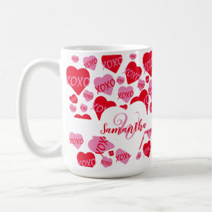 XOXO Hart Roze Rood Patroon Monogram Wit Koffiemok